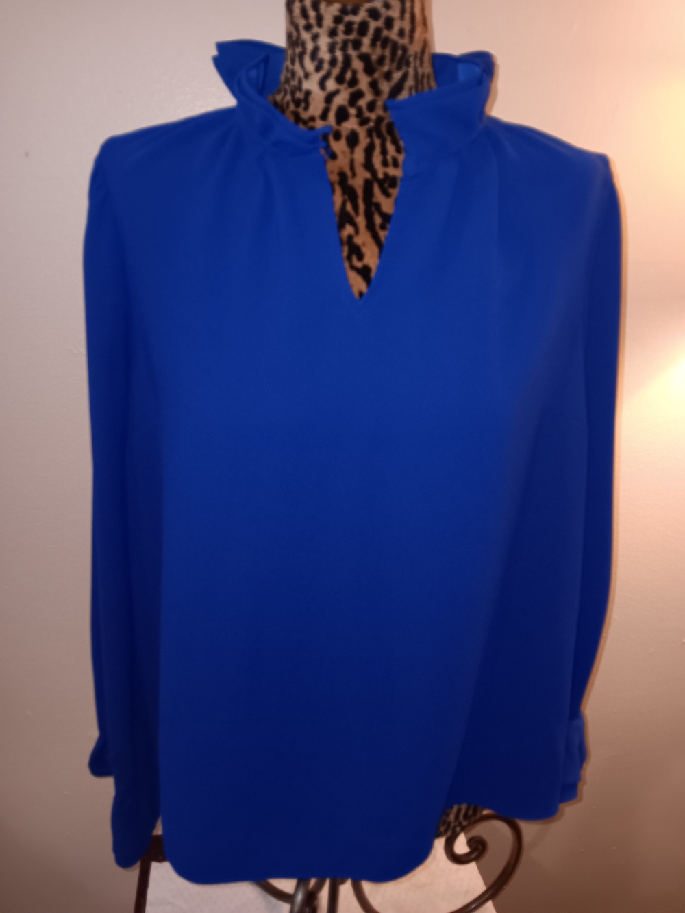 Royal Blue Ruffled Neck Blouse - Women Tops